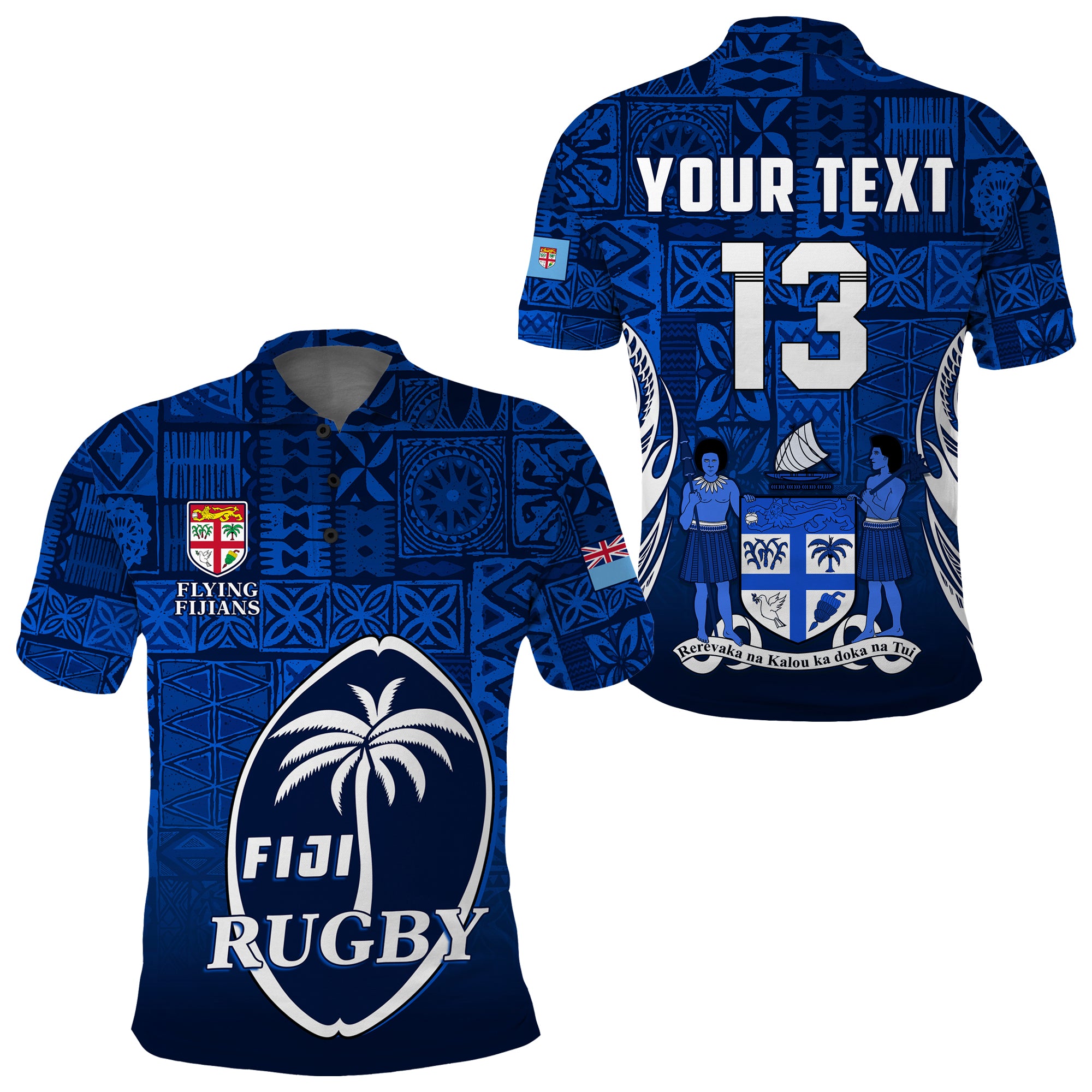 (Custom Text and Number) Fiji Rugby Polo Shirt Flying Fijians Blue Tapa Pattern LT13 Unisex Blue - Polynesian Pride