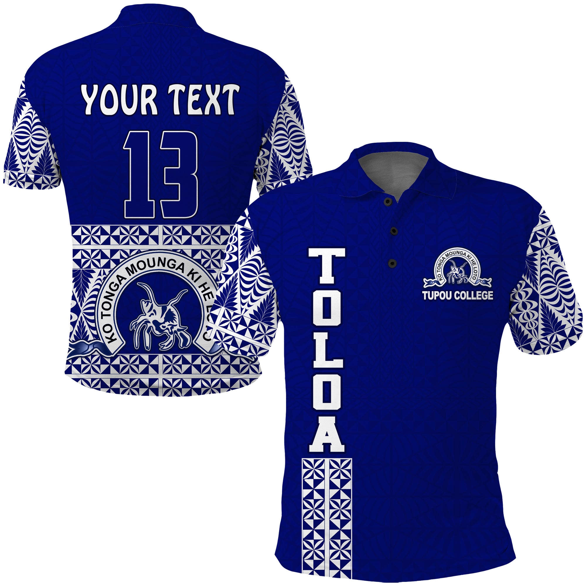 Custom TOLOA Polo Shirt Tupou College Tonga Pattern LT13 Unisex Blue - Polynesian Pride