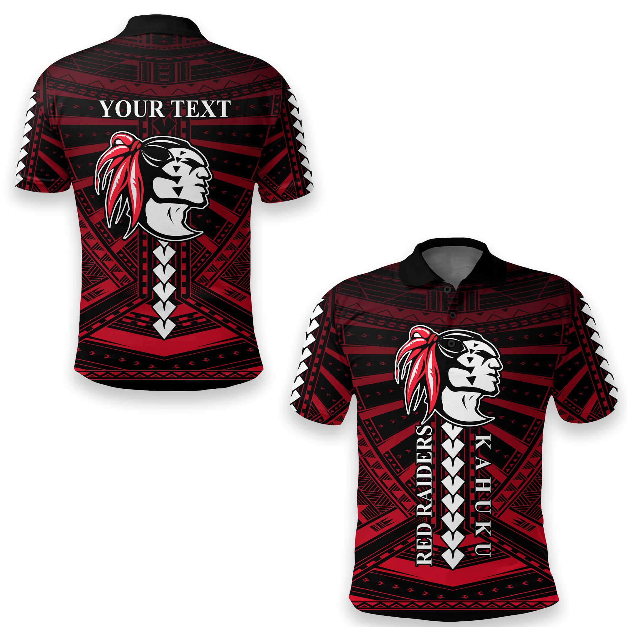 Custom Polynesian Red Raiders Polo Shirt Kahuku Hawaii School LT13 Unisex Black - Polynesian Pride