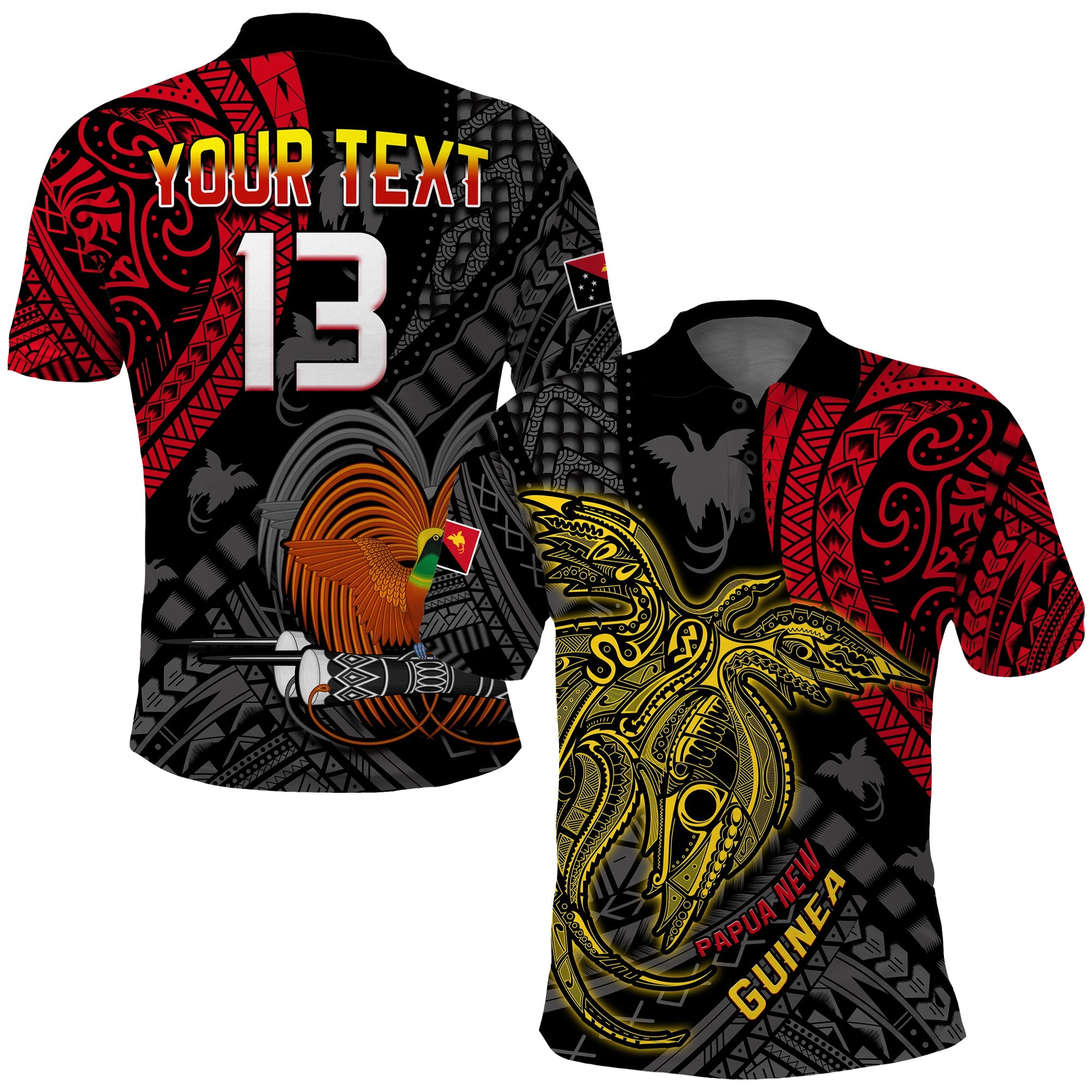 (Custom Text and Number) Papua New Guinea Polo Shirt Raggiana Birds Of Paradise Happy 47th Independence Day LT13 Black - Polynesian Pride