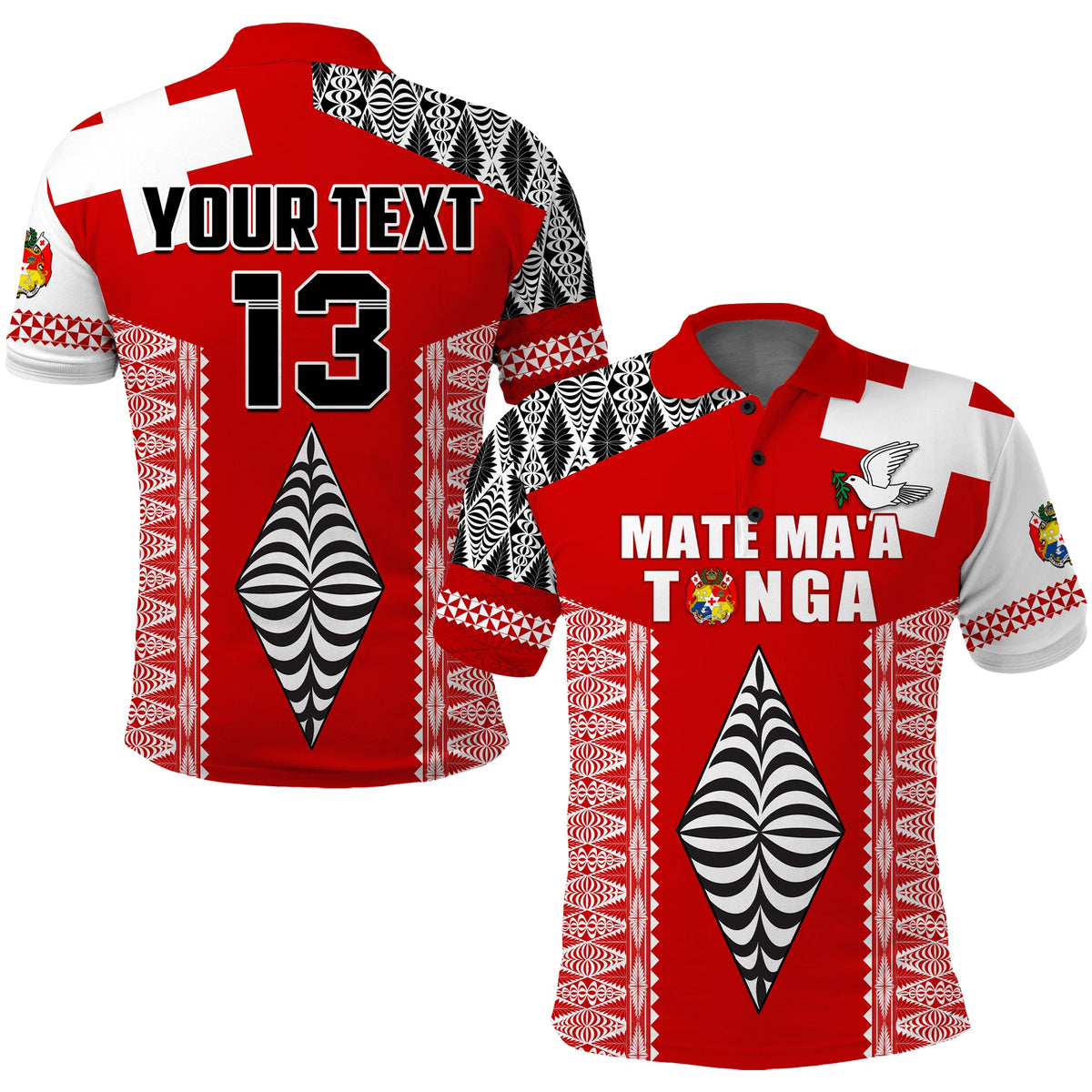 (Custom Text and Number) Tonga Rugby Polo Shirt Kupesi Ngatu Mate Maa Tonga LT13 Red - Polynesian Pride