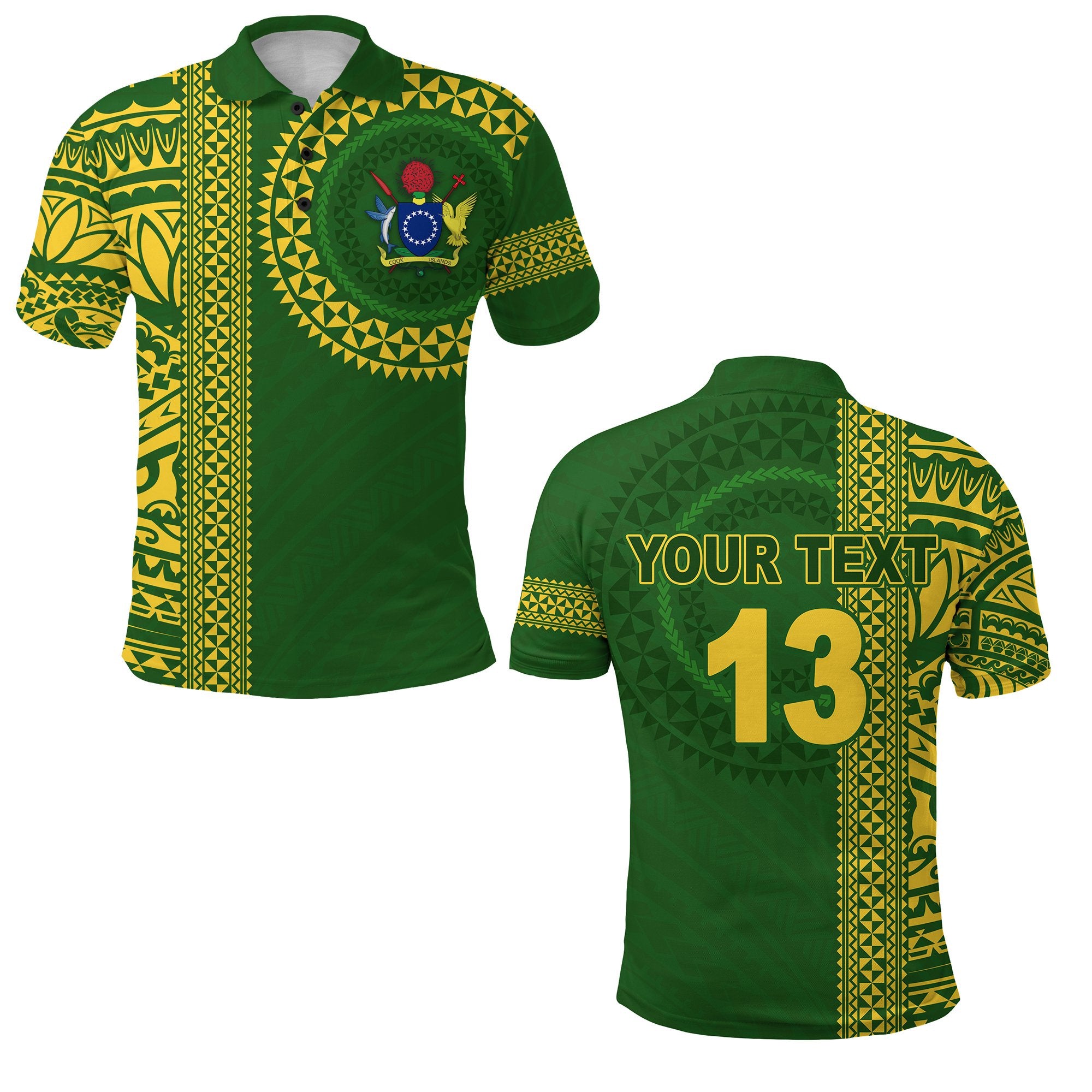 Custom Cook Islands Rugby Polo Shirt Notable Custom Text and Number Unisex Green - Polynesian Pride