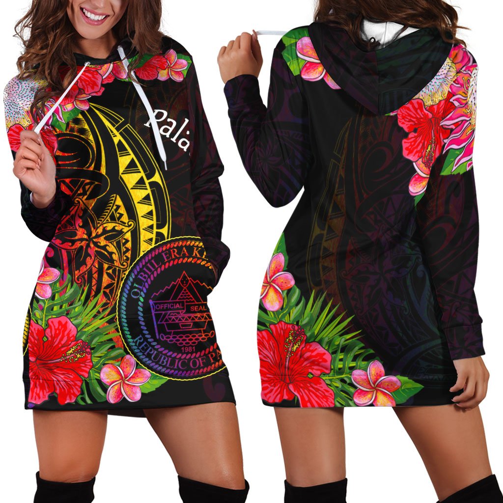 Palau Hoodie Dress - Tropical Hippie Style Black - Polynesian Pride
