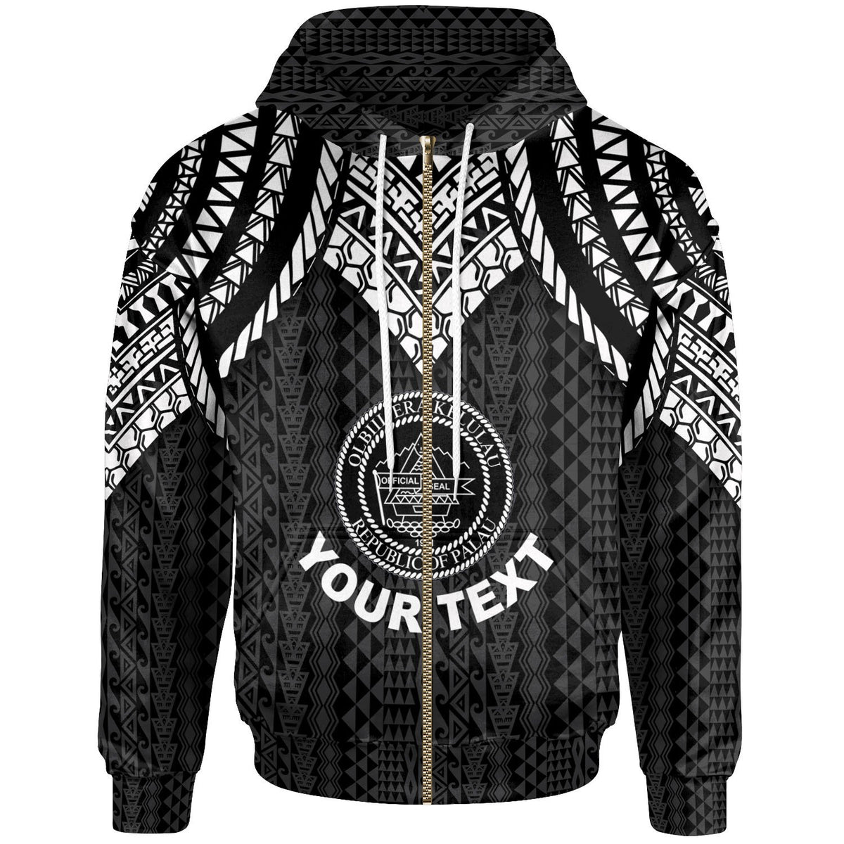 Palau Custom Zip up Hoodie Polynesian Armor Style Black Unisex Black - Polynesian Pride
