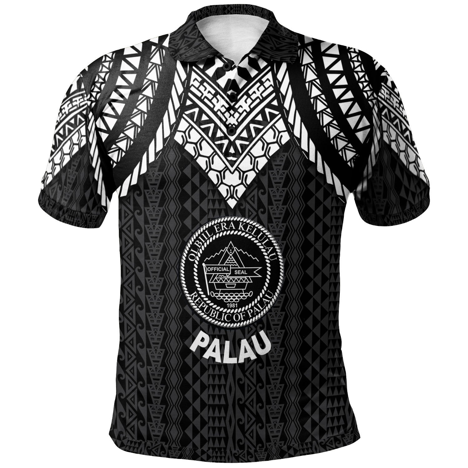 Palau Polo Shirt Polynesian Armor Style Black Unisex Black - Polynesian Pride