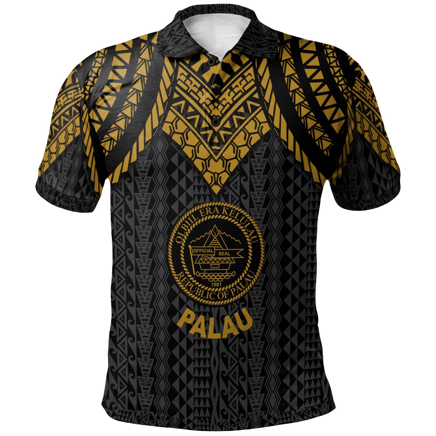 Palau Polo Shirt Polynesian Armor Style Gold Unisex Gold - Polynesian Pride