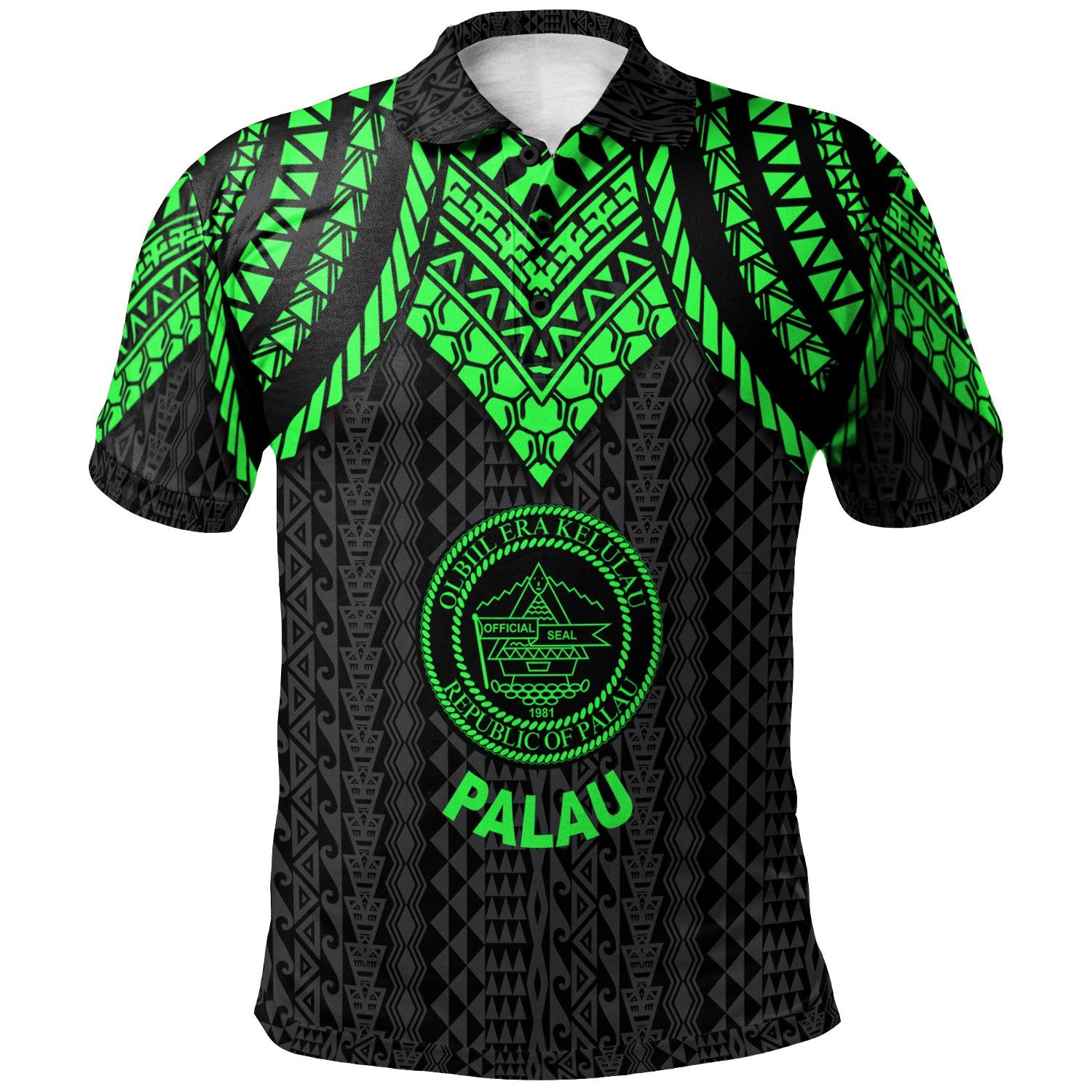 Palau Polo Shirt Polynesian Armor Style Green Unisex Green - Polynesian Pride