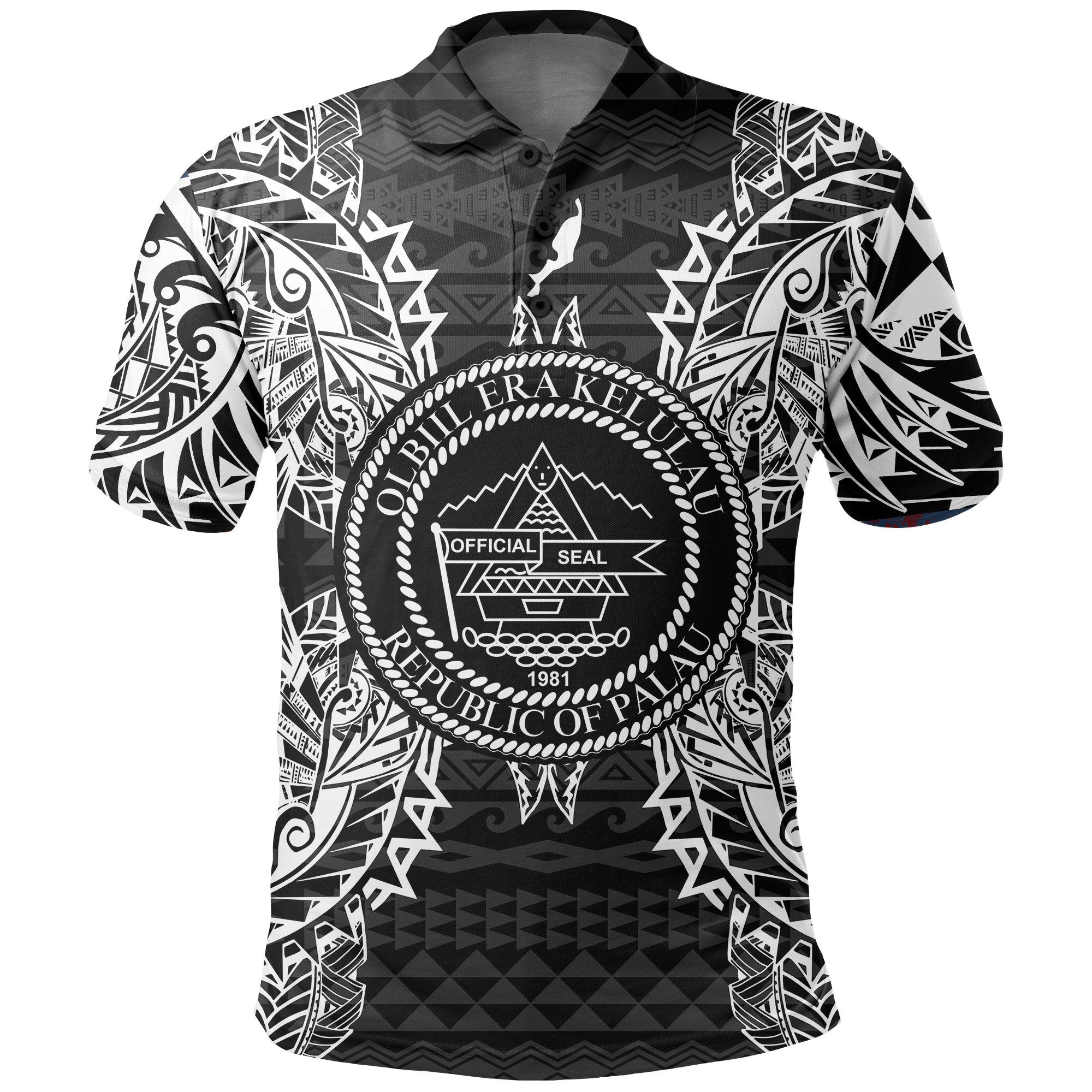 Palau Polo Shirt Palau Seal Map Polynesian Tattoo Black Unisex Black - Polynesian Pride