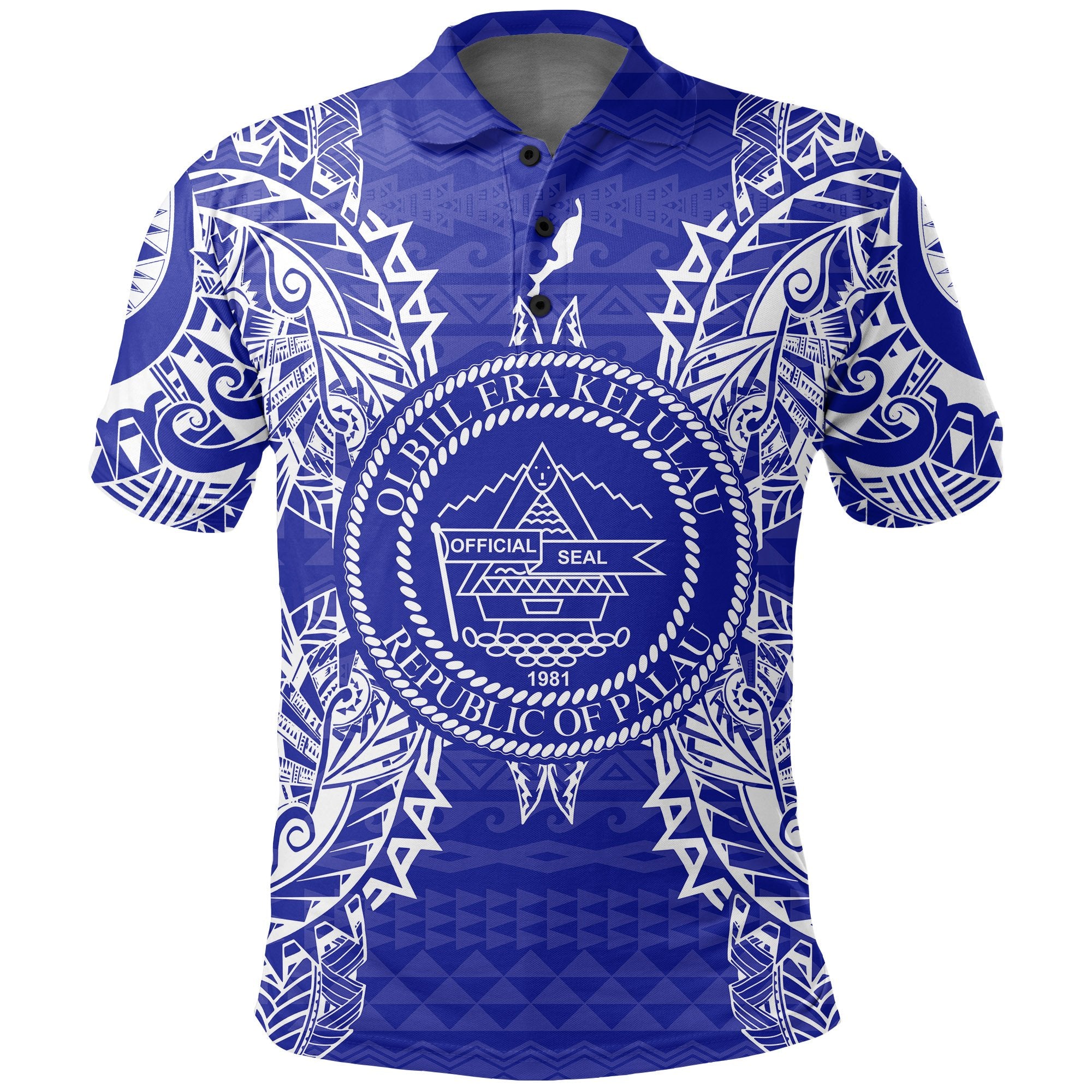 Palau Polo Shirt Palau Seal Map Polynesian Tattoo Blue Unisex Blue - Polynesian Pride