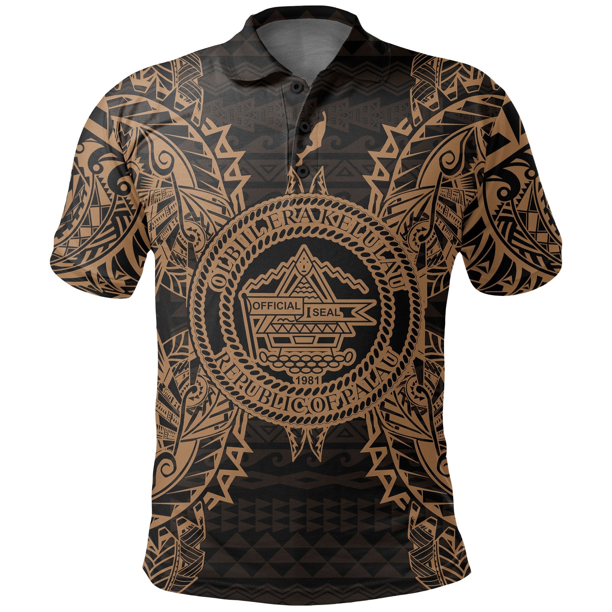 Palau Polo Shirt Palau Seal Map Polynesian Tattoo Gold Unisex Gold - Polynesian Pride