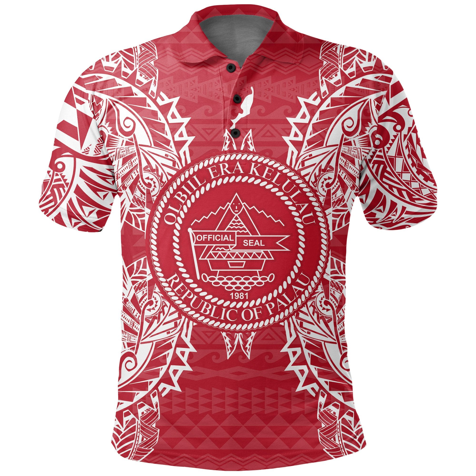 Palau Polo Shirt Palau Seal Map Polynesian Tattoo Red White Unisex Red - Polynesian Pride