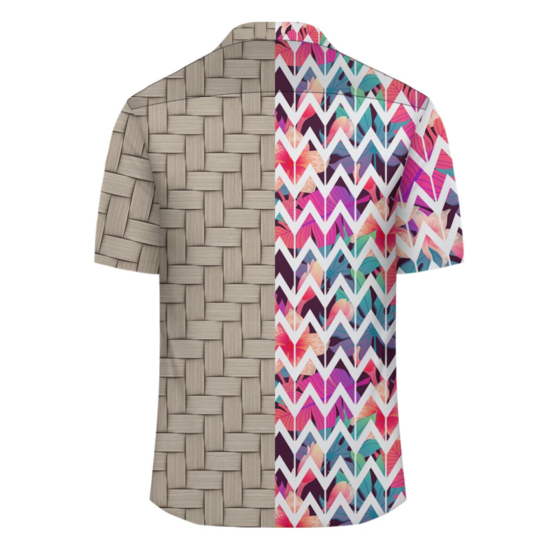 Palm Foliage On Striped Zigzag Lauhala Moiety Hawaiian Shirt - Polynesian Pride