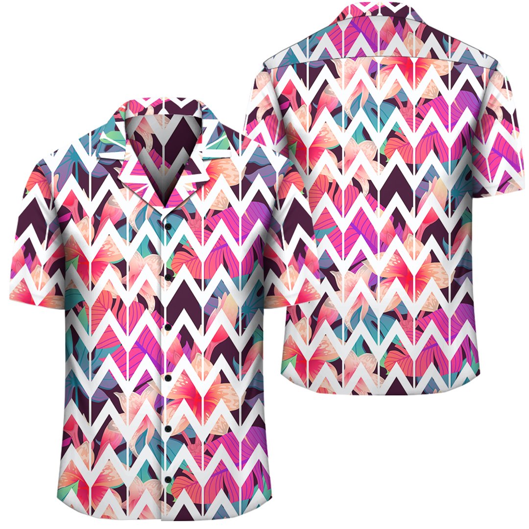 Palm Foliage On Striped Zigzag Hawaiian Shirt Unisex Black - Polynesian Pride