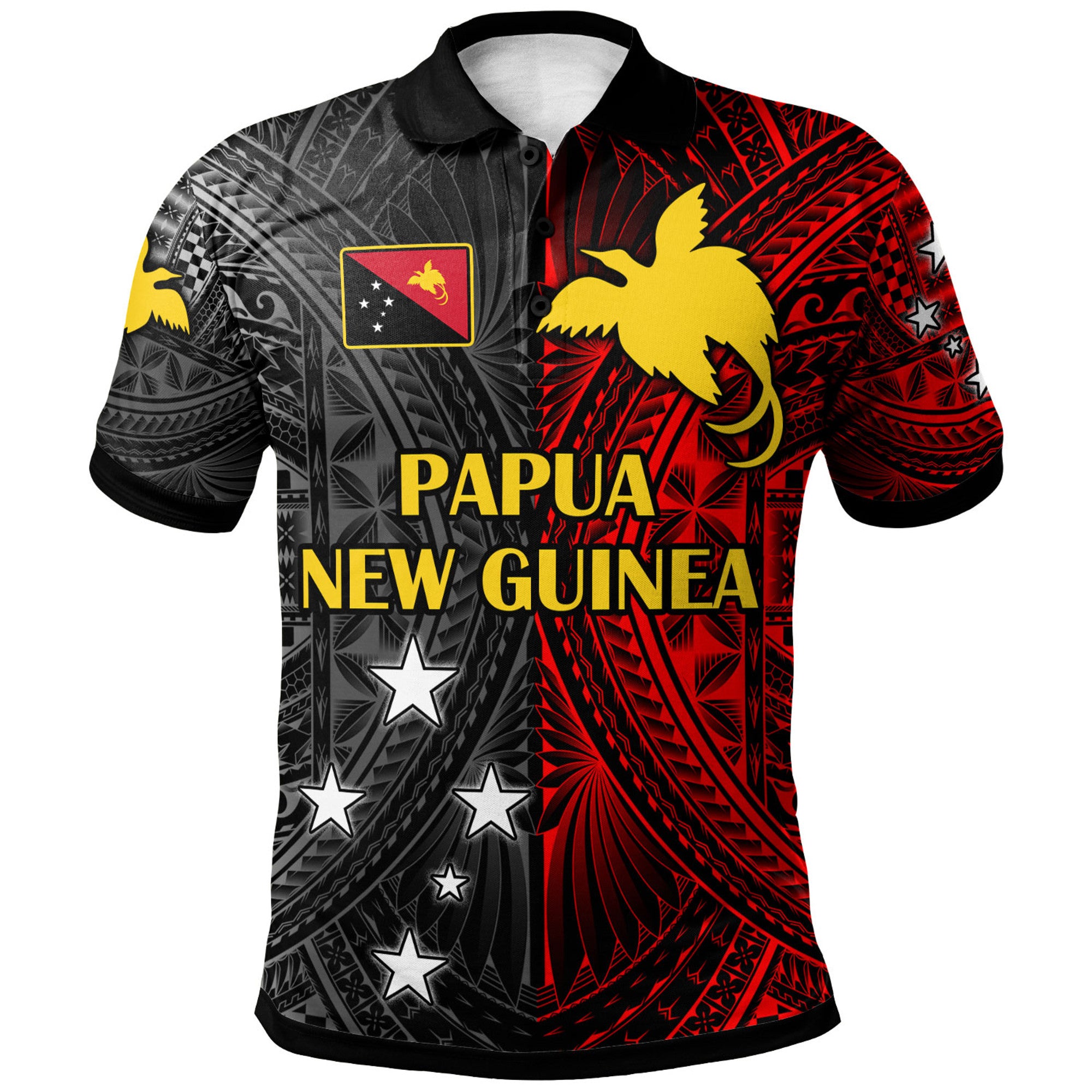 Papua New Guinea Polo Shirt Custom Seal With Flag Polynesian Pattern Polo Shirt Black - Polynesian Pride