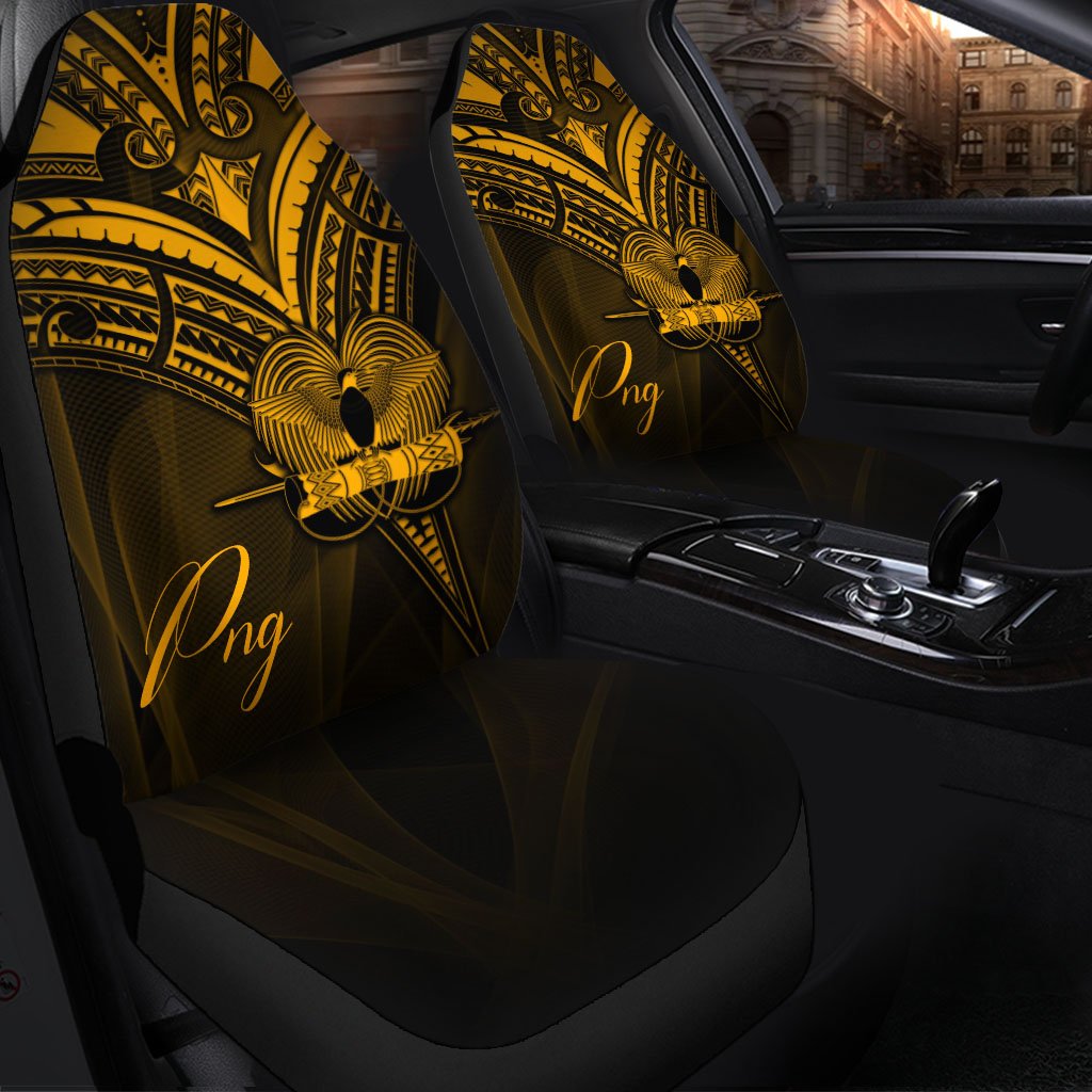 Papua New Guinea Car Seat Cover - Gold Color Cross Style Universal Fit Black - Polynesian Pride