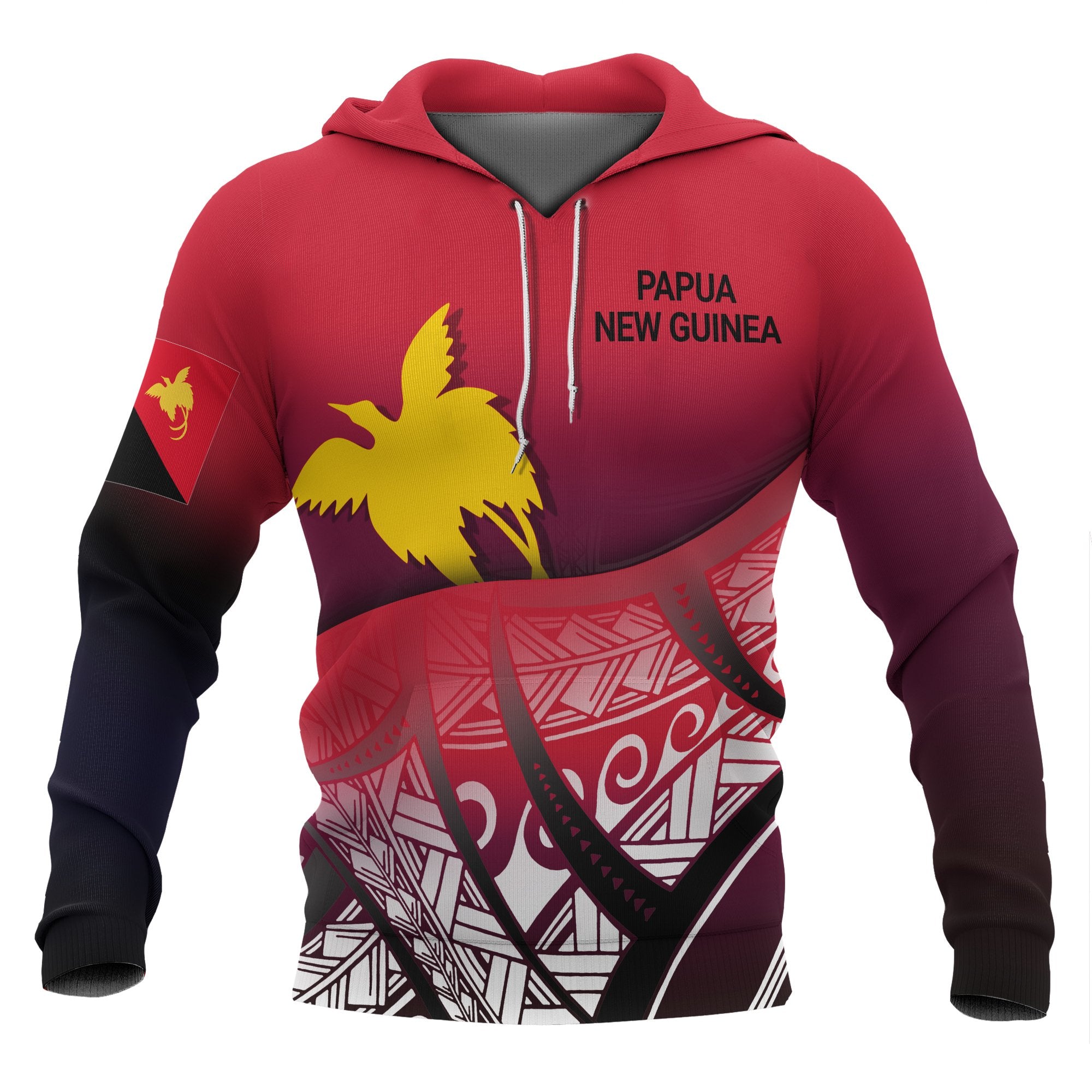 Papua New Guinea Flag Hoodie Polynesian Pattern Unisex Red - Polynesian Pride