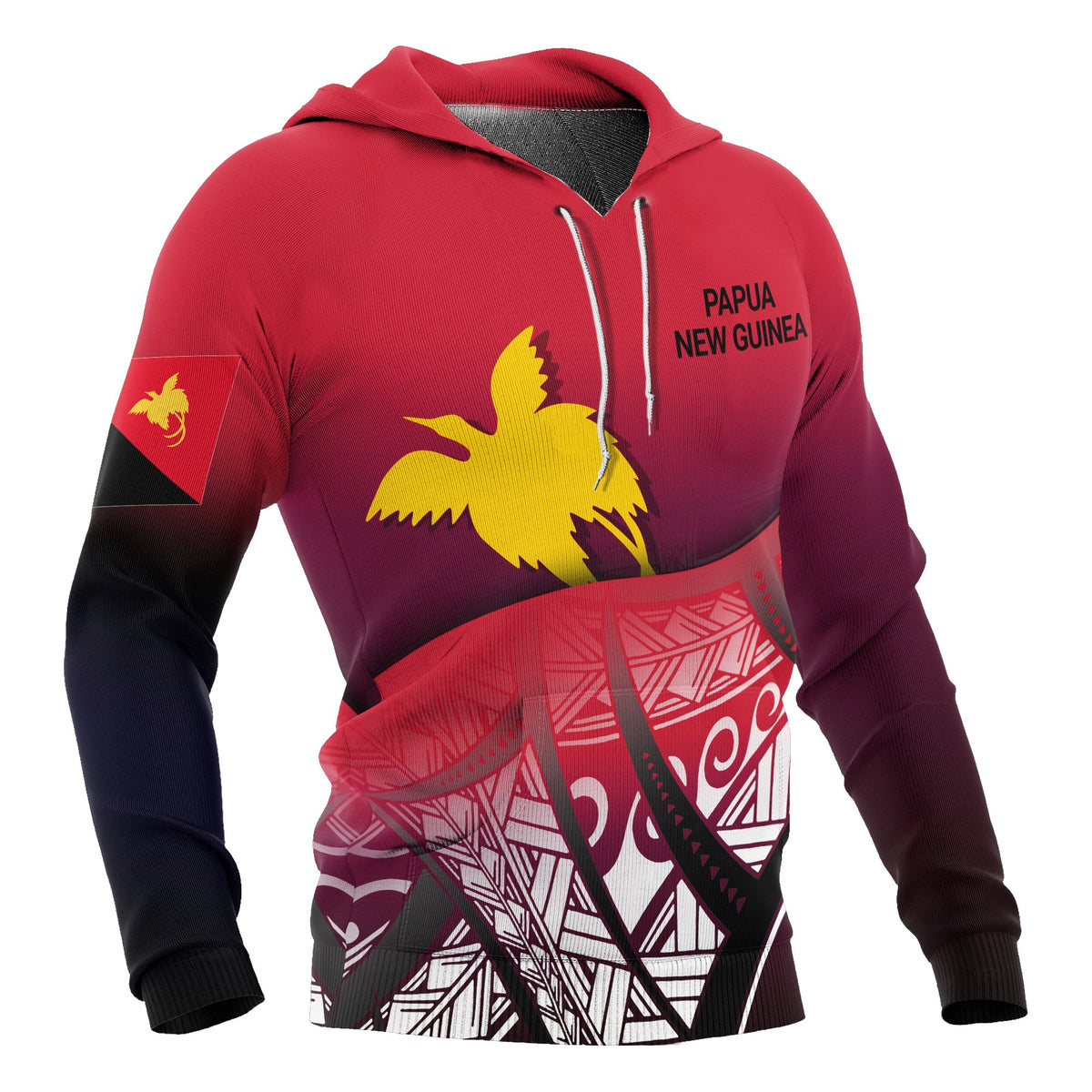 Papua New Guinea Flag Hoodie Polynesian Pattern - Polynesian Pride