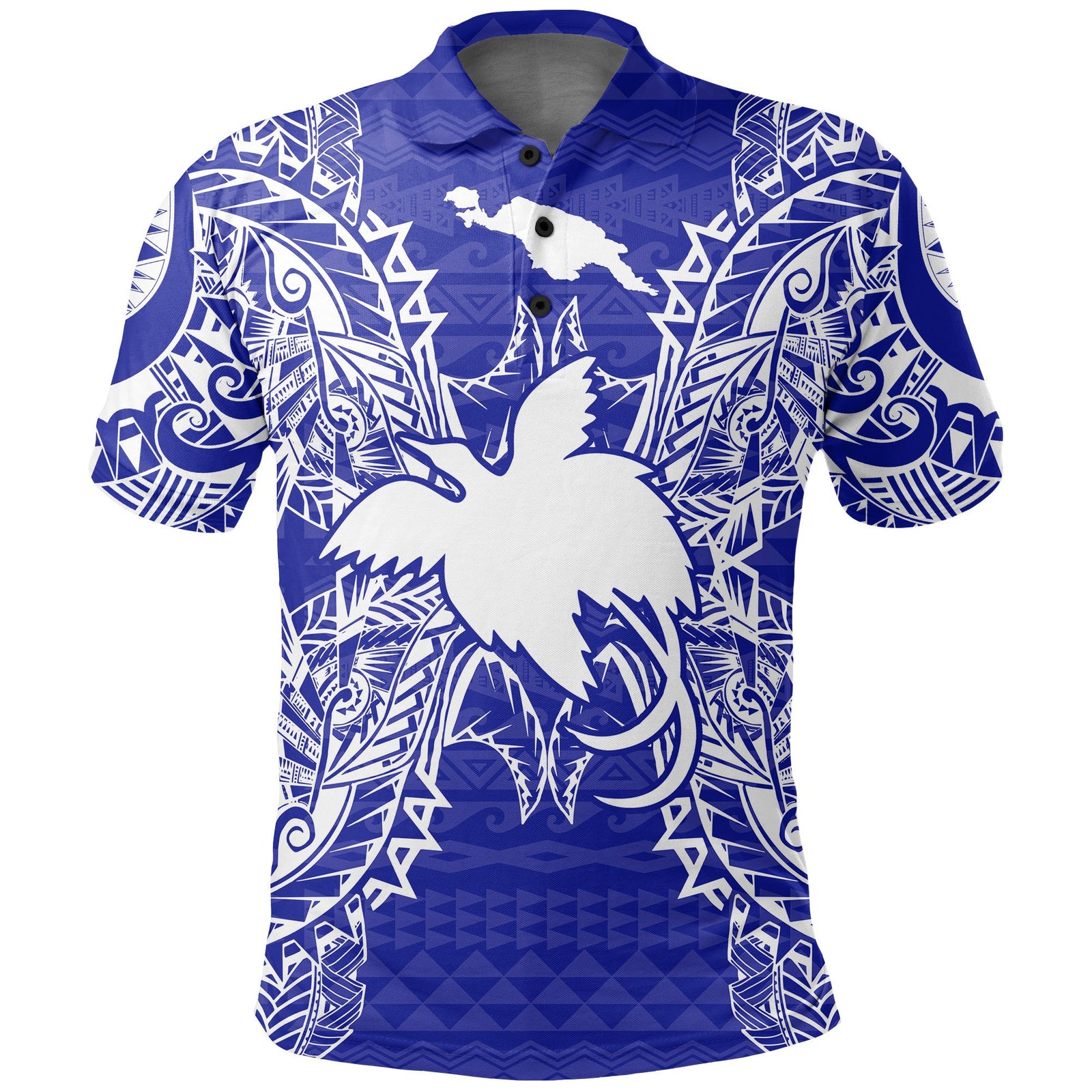 Papua New Guinea Polo Shirt Papua New Guinea Flag Map Polynesian Tattoo Blue Unisex Blue - Polynesian Pride