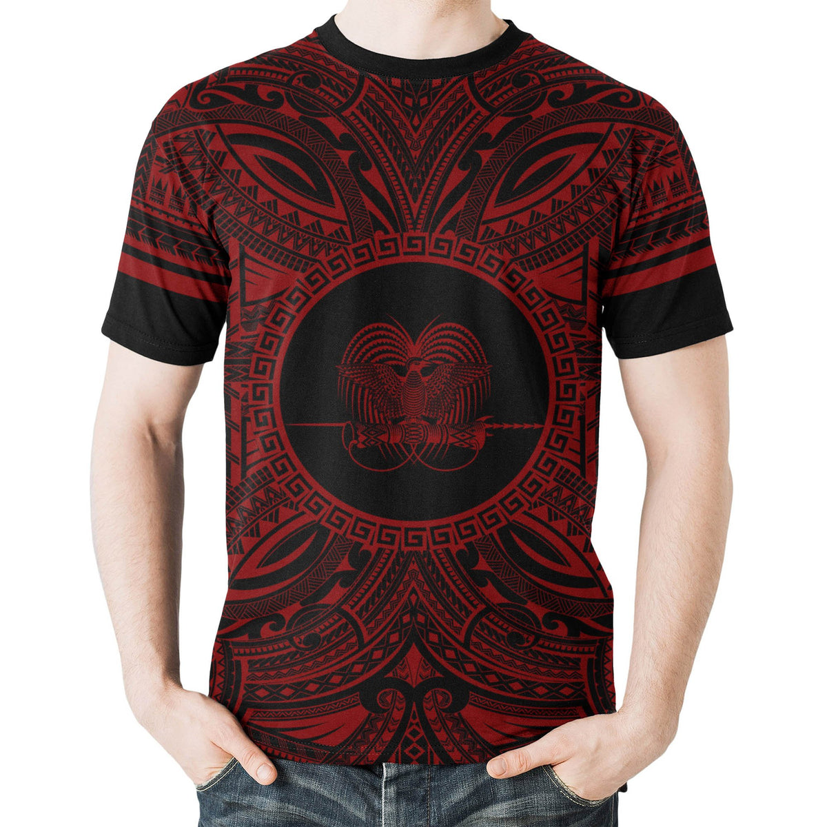 Papua New Guinea All T Shirt Papua New Guinea Coat Of Arms Polynesian Red Black - Polynesian Pride