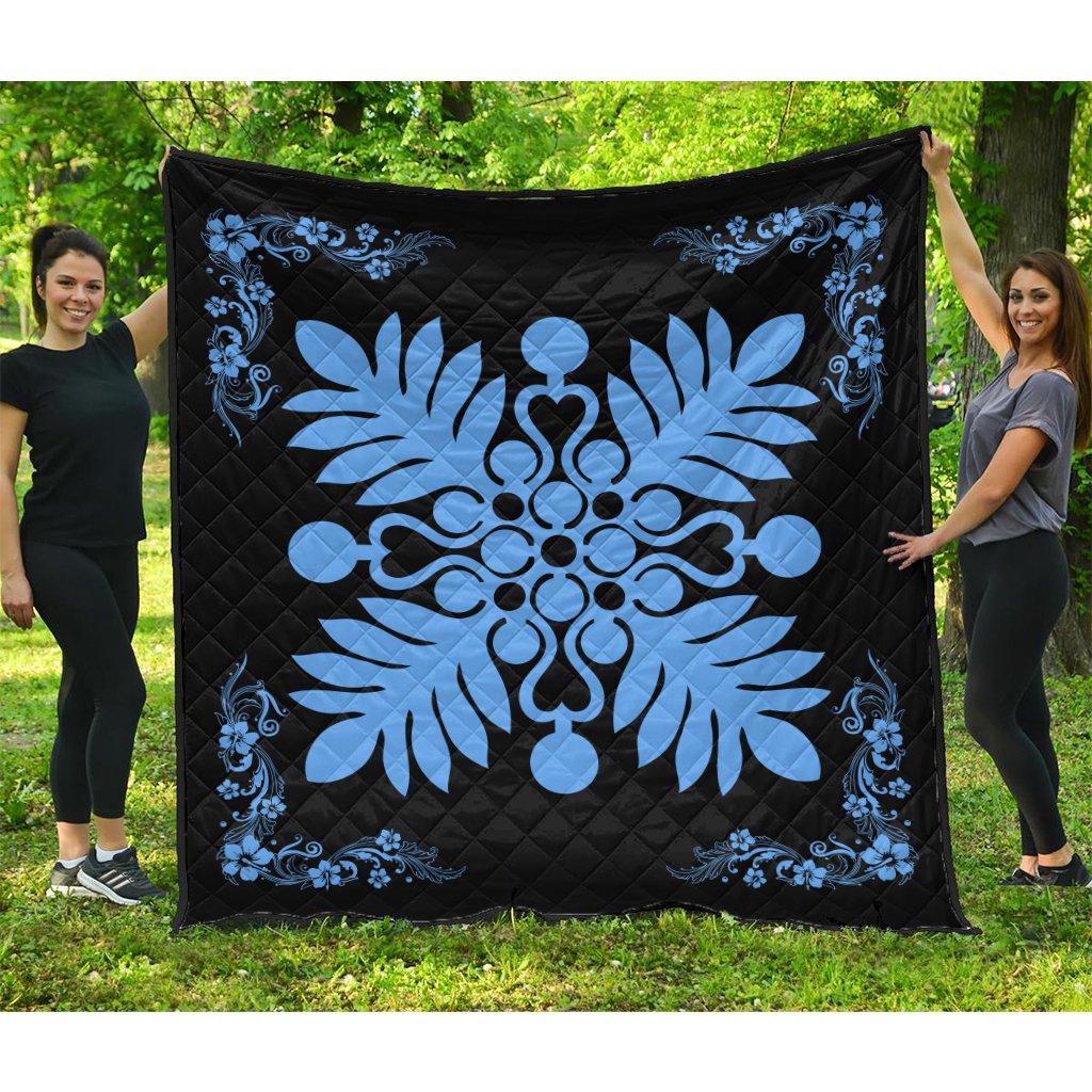 Hawaiian Quilt Maui Plant And Hibiscus Premium Quilt - Pastel Black - AH Pastel - Polynesian Pride