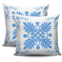 Hawaiian Quilt Maui Plant And Hibiscus Pattern Pillow Covers - Pastel White - AH - Polynesian Pride