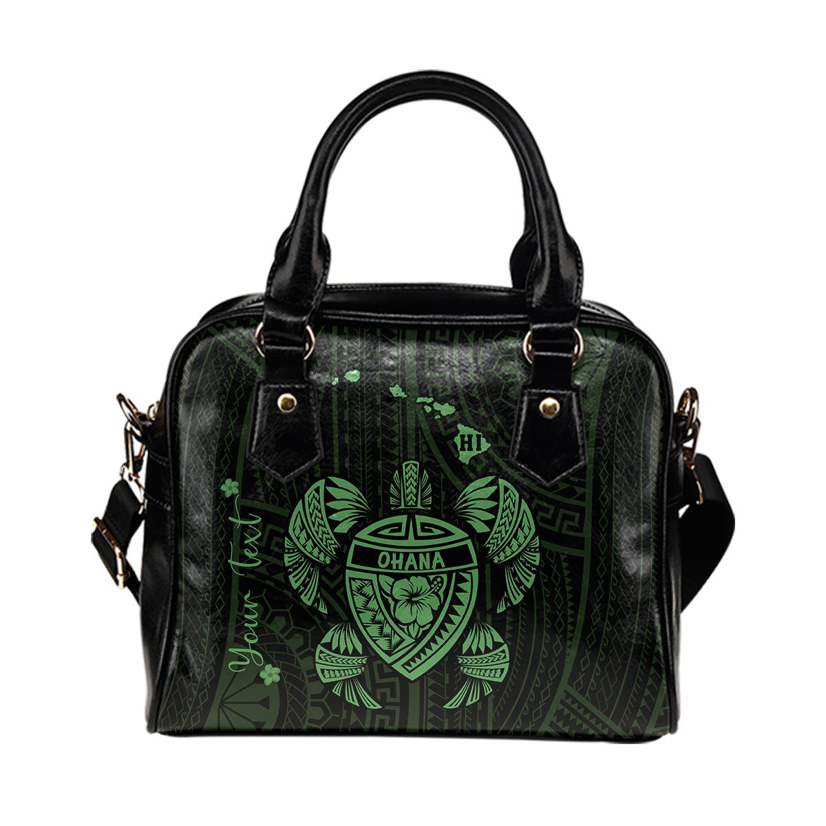 Personalized - Hawaii Kakau Polynesian Ohana Turtle Map Shoulder Handbag - Green One Size Beige - Polynesian Pride