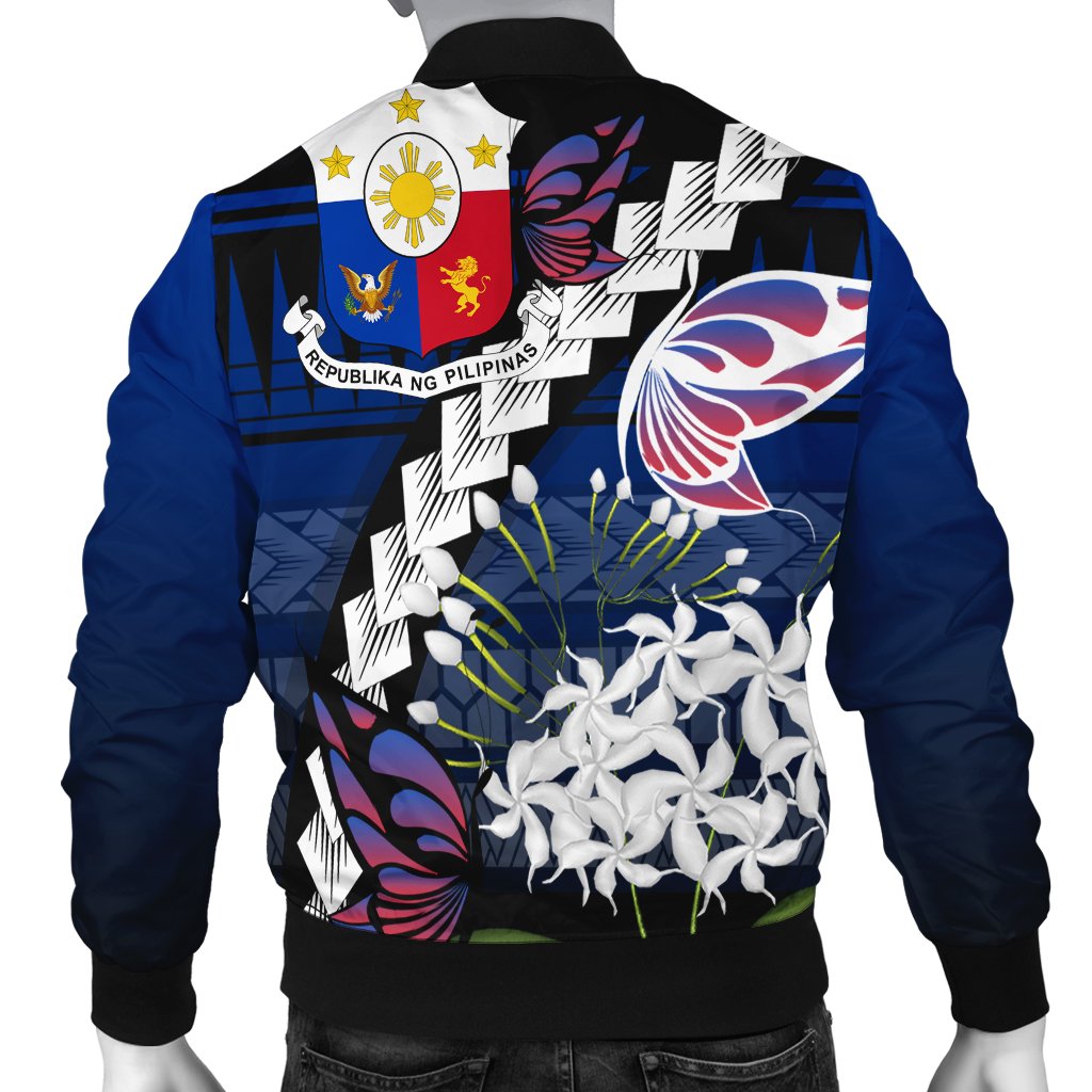 Philippines Men's Bomber Jacket - Butterfly Sampaguita Flower - Polynesian Pride