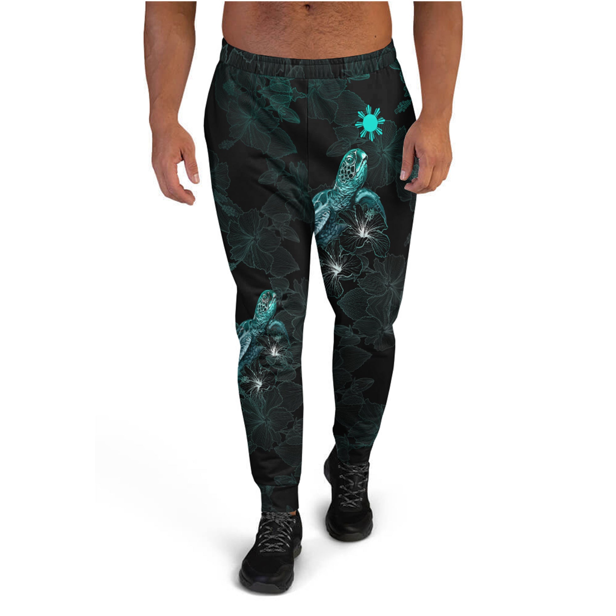 Philippines Jogger - Philippines Sun With Turtle Blooming Hibiscus Turquoise Turquoise - Polynesian Pride