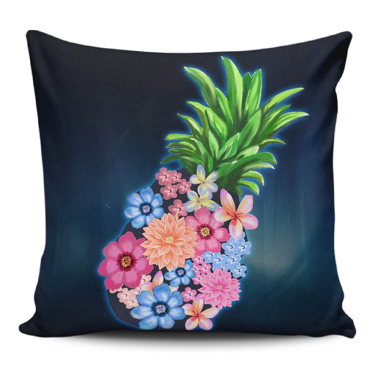 Pineapple Hibiscus Pattern Pillow Covers One Size Zippered Pillow Case 18"x18"(Twin Sides) Black - Polynesian Pride