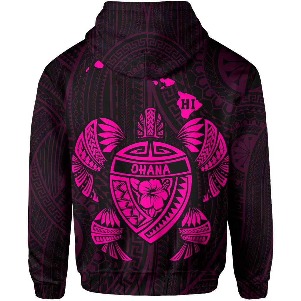 Polynesian Kakau Turtle Ohana Map of Hawaii Hoodie Pink - Polynesian Pride