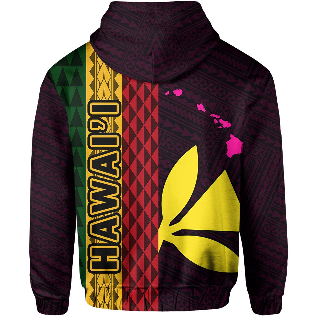 Polynesian Kakau Kanaka Flag Map of Hawaii Zip Hoodie Pink - Polynesian Pride