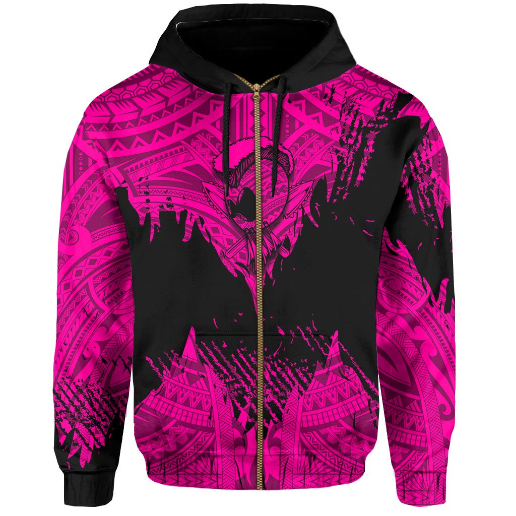 Hawaii Polynesian Hoodie Zip Warrior Ikaika Benjamin Style Pink - Polynesian Pride