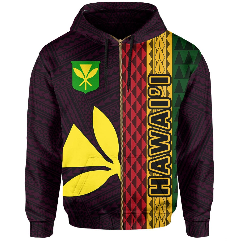 Polynesian Kakau Kanaka Flag Map of Hawaii Zip Hoodie Pink - Polynesian Pride