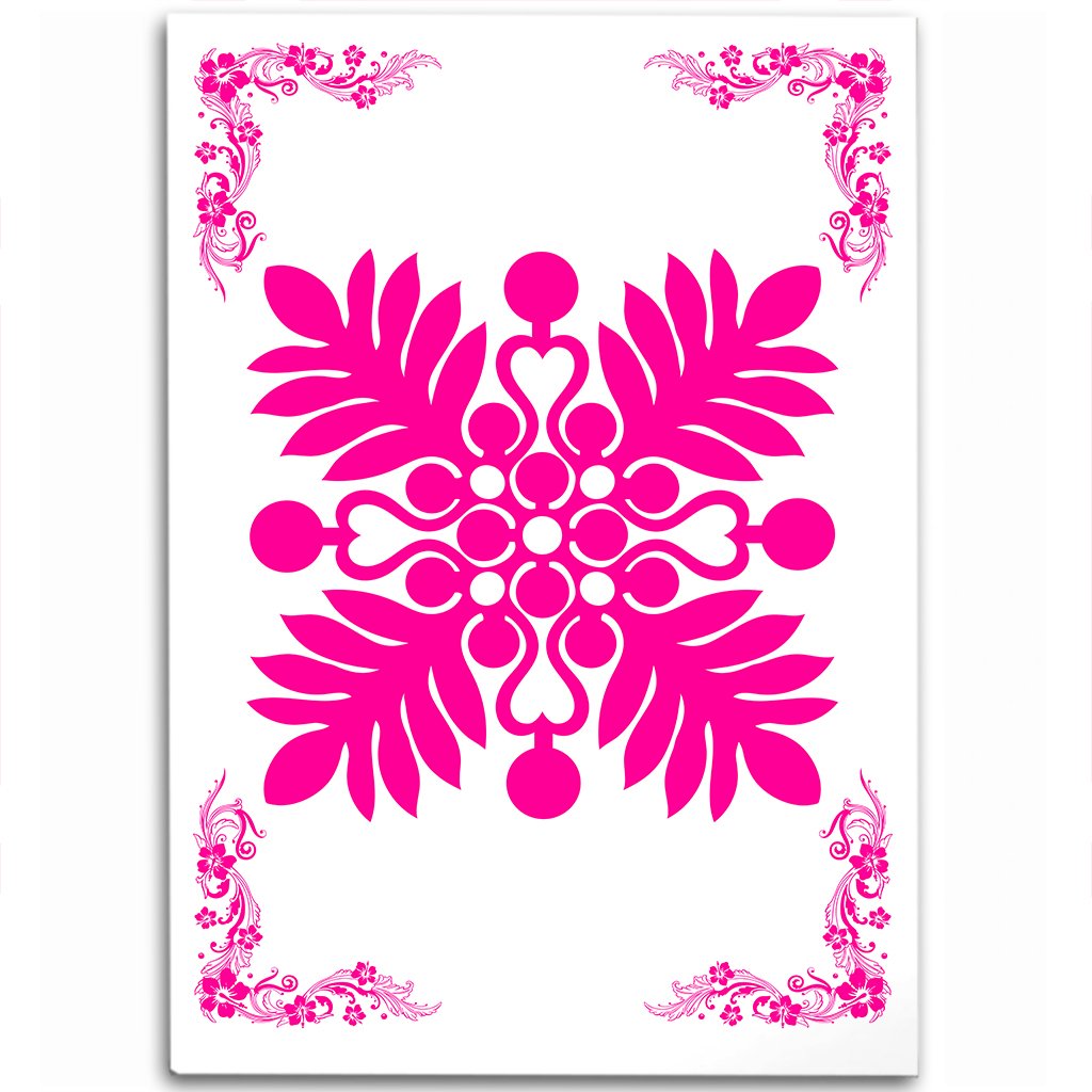 Hawaiian Quilt Maui Plant And Hibiscus Pattern Area Rug - Pink White - AH Pink - Polynesian Pride