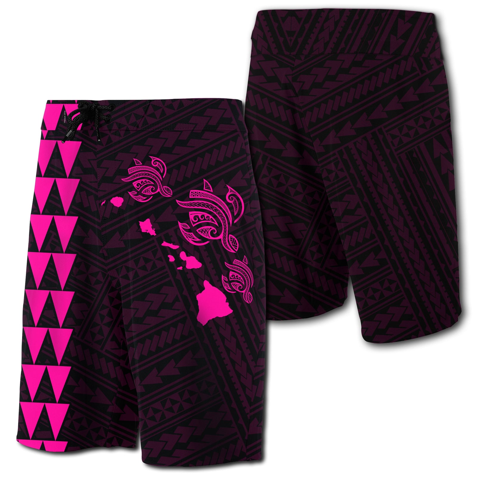 Hawaii Kakau Polynesian Three Turtles Map Board Shorts - Pink Men Pink - Polynesian Pride