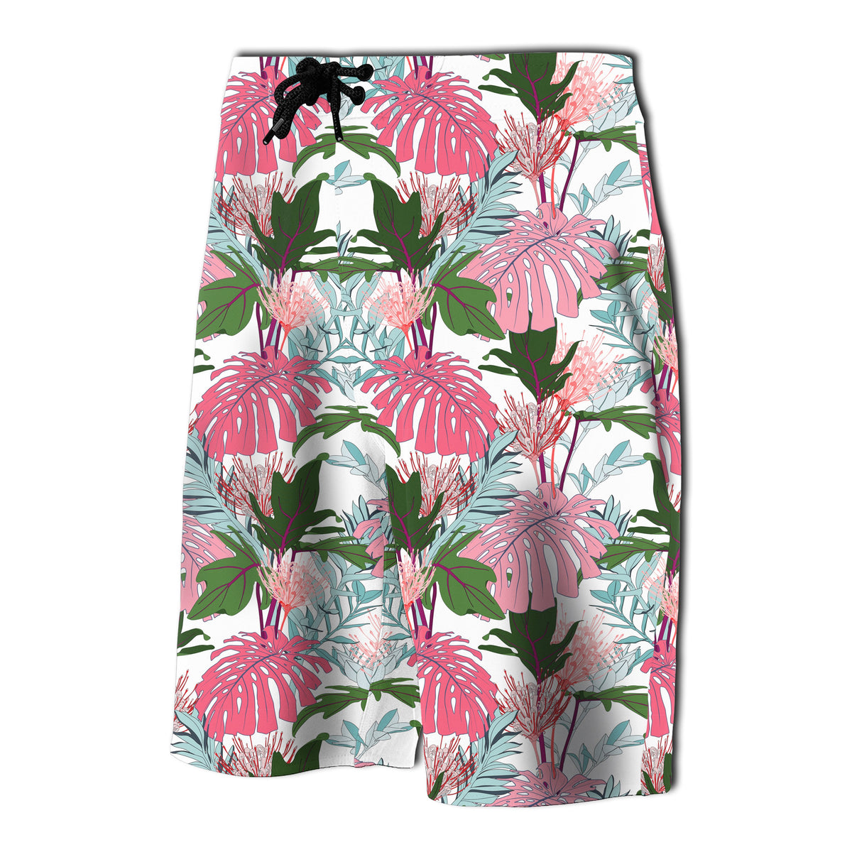 Pink Monstera And Green Tropical Leaves Board Shorts - Polynesian Pride