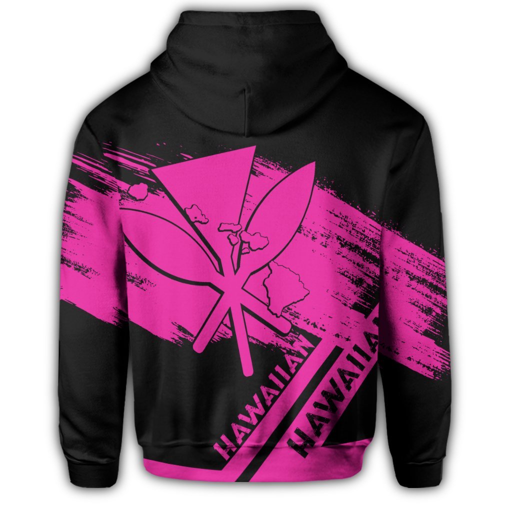 Hawaiian Map Kanaka Identifier Hoodie Zip Pink Brusch Style - Polynesian Pride
