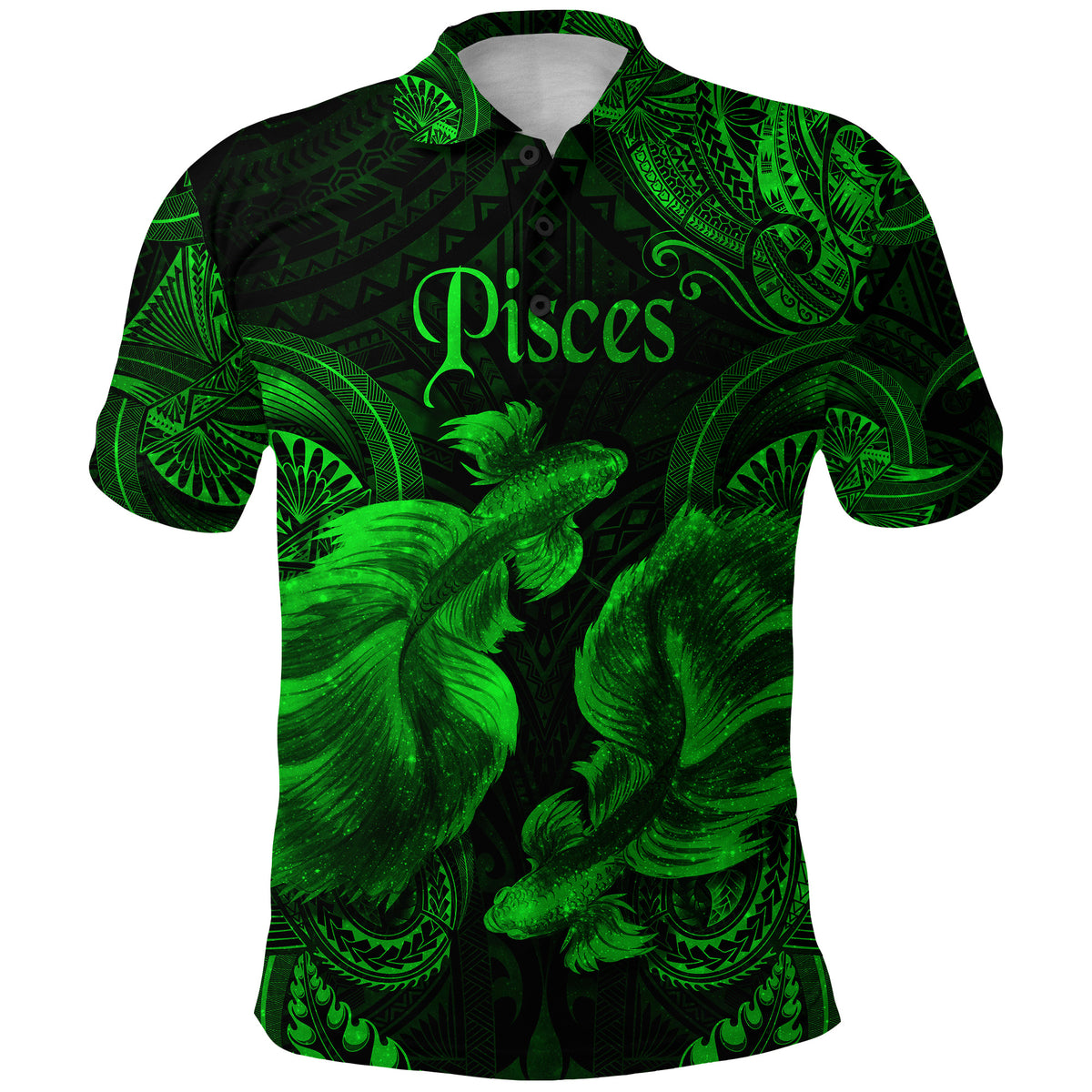 Pisces Zodiac Polynesian Polo Shirt Unique Style Green LT8 - Polynesian Pride