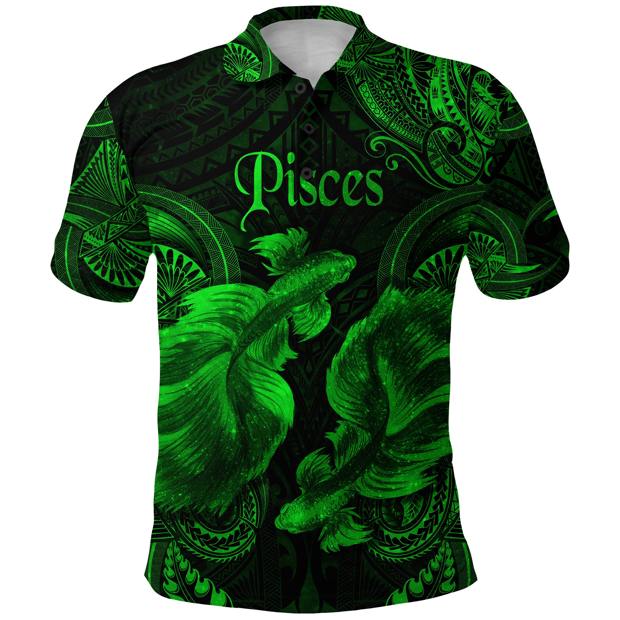 Pisces Zodiac Polynesian Polo Shirt Unique Style Green LT8 - Polynesian Pride