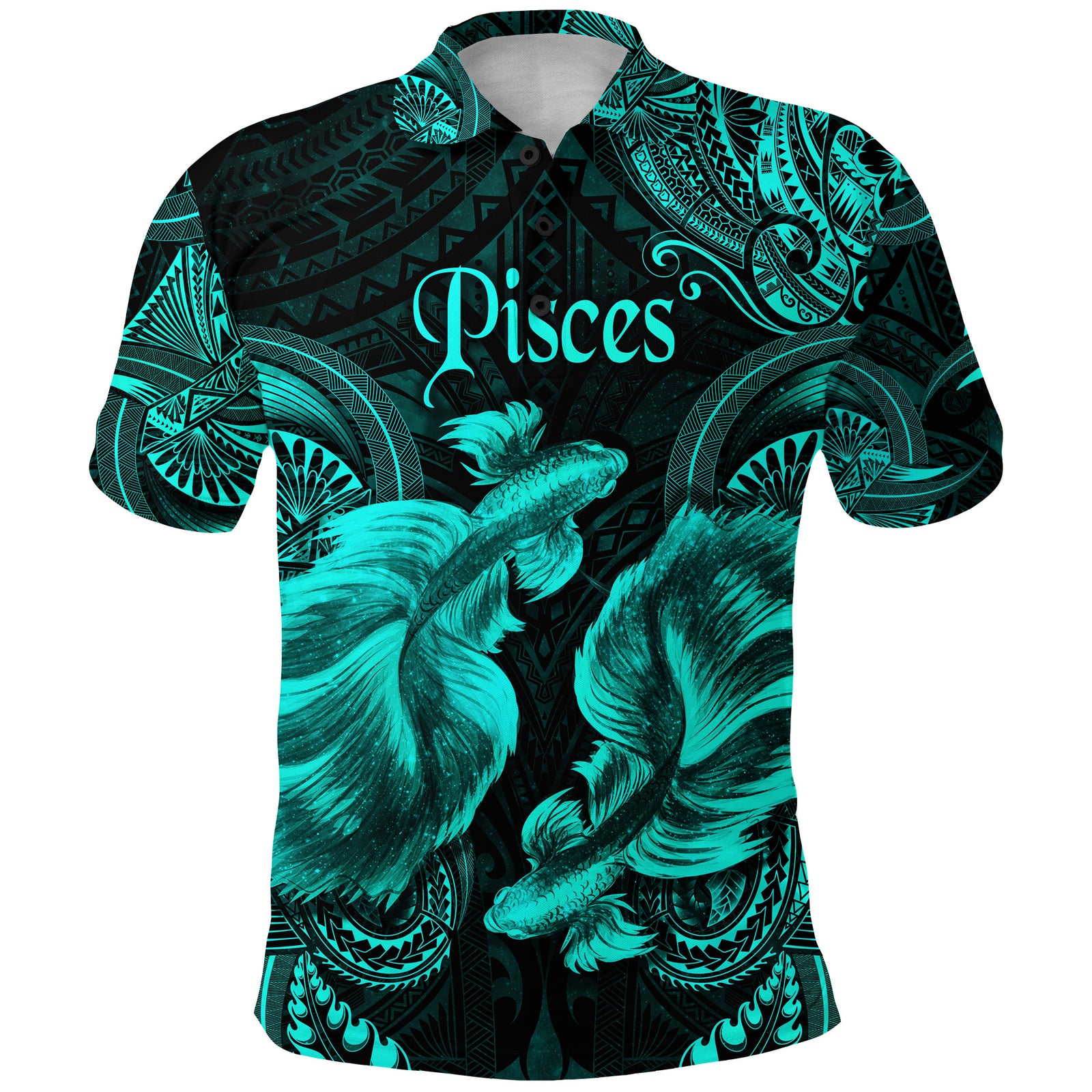 Pisces Zodiac Polynesian Polo Shirt Unique Style Turquoise LT8 - Polynesian Pride