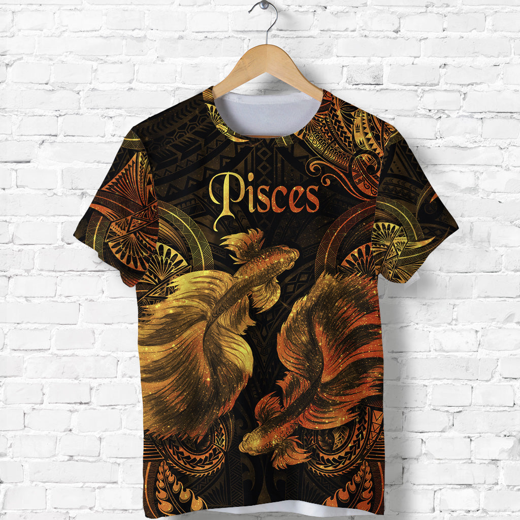 Pisces Zodiac Polynesian T Shirt Unique Style Gold LT8 - Polynesian Pride