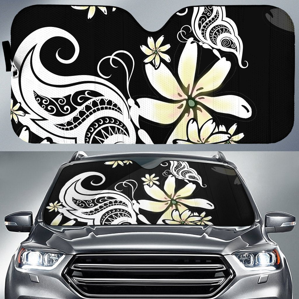 Plumeria Butterfly Car Sun Shade AH Auto Sun Shade Universal Fit White - Polynesian Pride