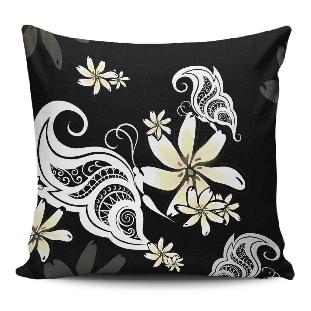 Plumeria Butterfly Pillow Covers One Size Zippered Pillow Case 18"x18"(Twin Sides) Black - Polynesian Pride