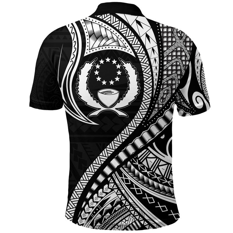 Pohnpei Polo Shirt Federated States of Micronesia Black Wave Style LT9 - Polynesian Pride