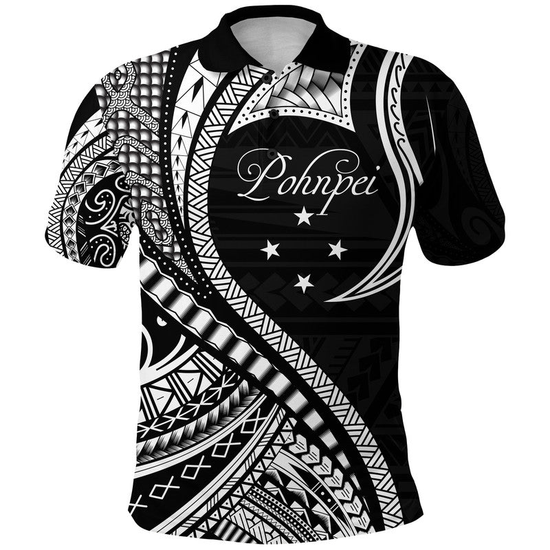 Pohnpei Polo Shirt Federated States of Micronesia Black Wave Style LT9 Adult Black - Polynesian Pride