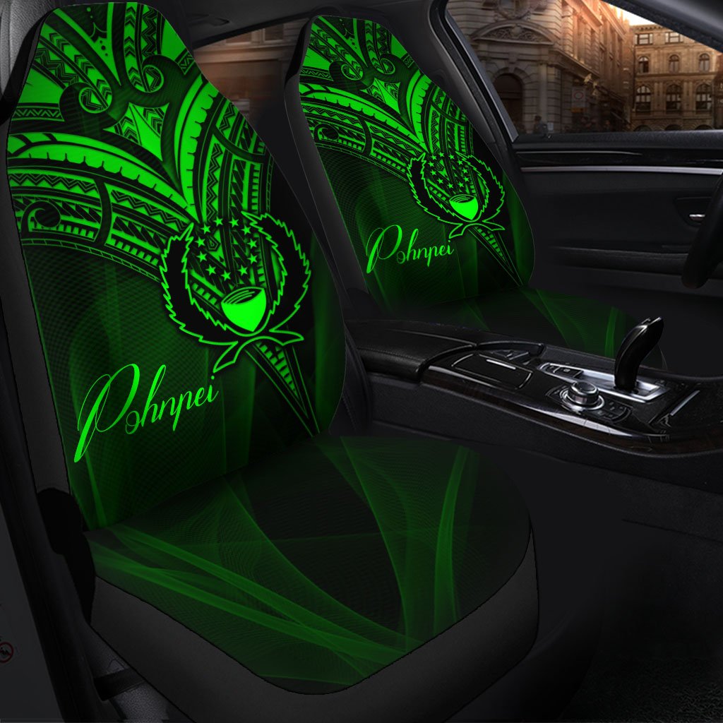 Pohnpei Car Seat Cover - Green Color Cross Style Universal Fit Black - Polynesian Pride