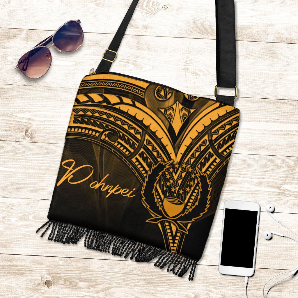 Pohnpei Boho Handbag - Gold Color Cross Style One Size Boho Handbag Black - Polynesian Pride