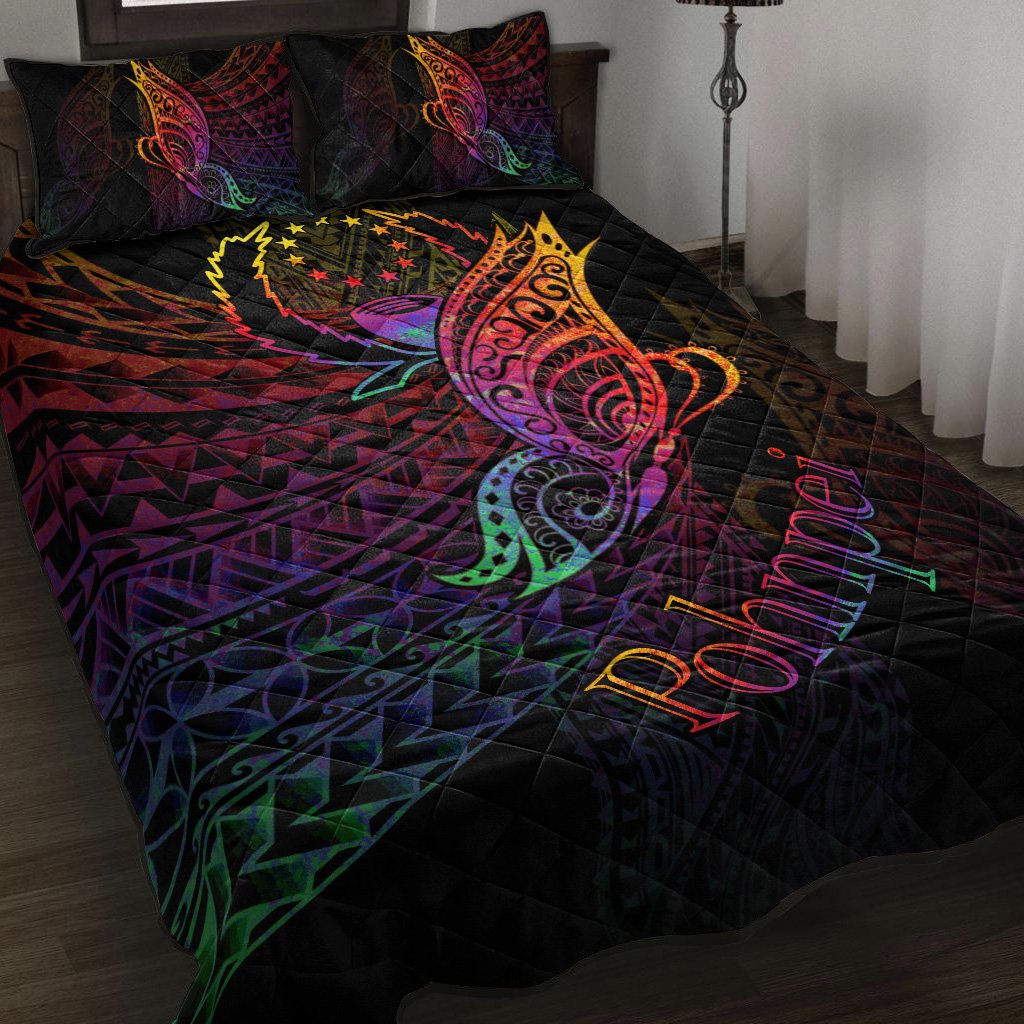 Pohnpei Quilt Bed Set - Butterfly Polynesian Style Black - Polynesian Pride