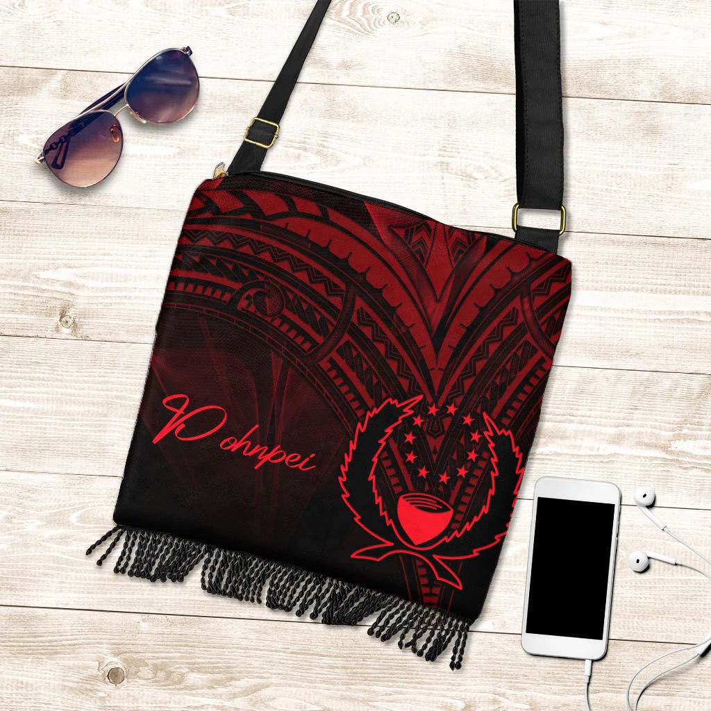 Pohnpei Boho Handbag - Red Color Cross Style One Size Boho Handbag Black - Polynesian Pride
