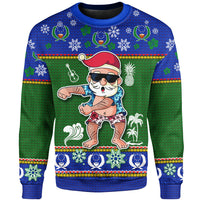 Pohnpei Christmas Sweater - Santa Claus Polynesian Tattoo Unisex Blue - Polynesian Pride
